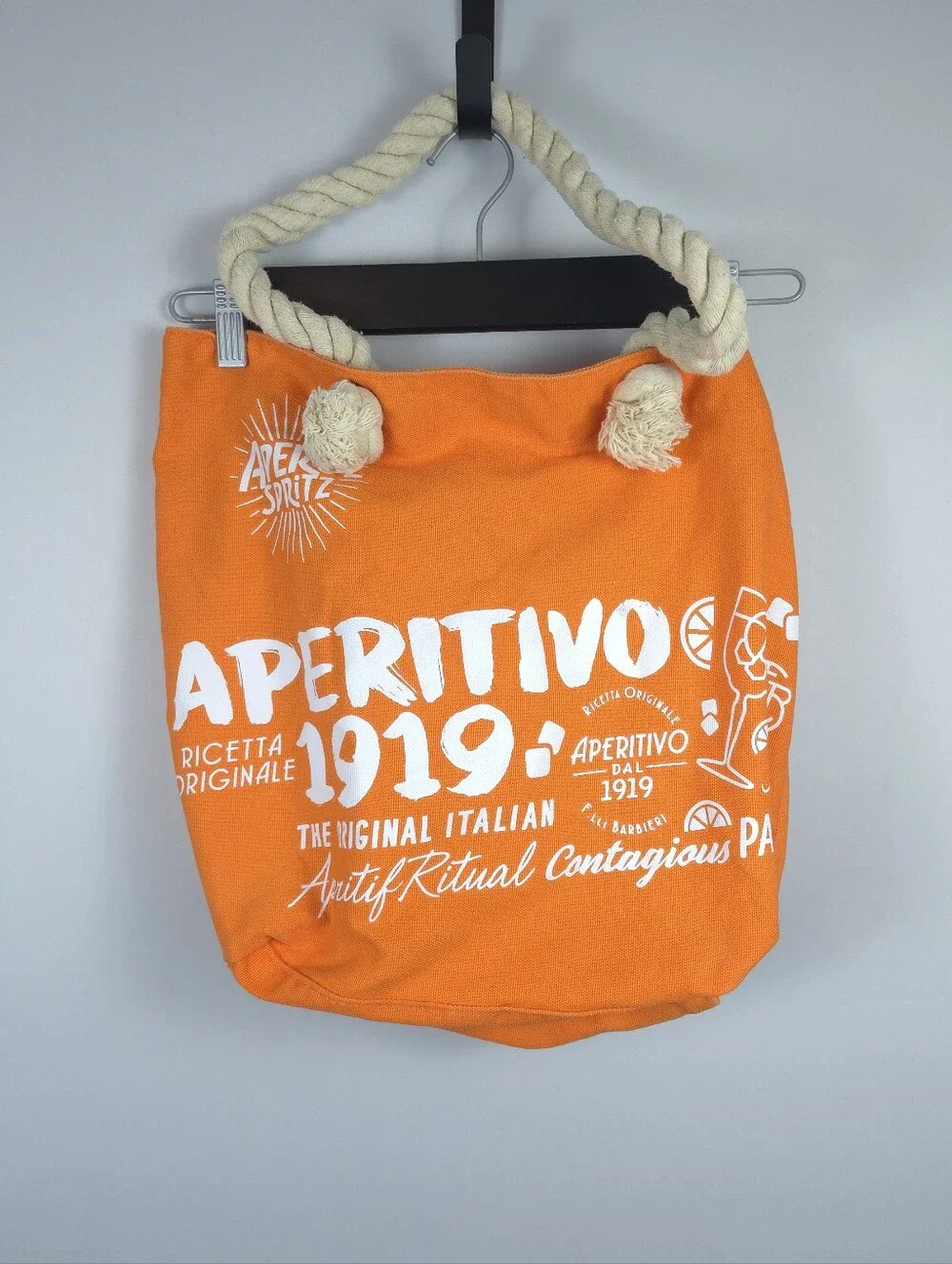Aperol Spritz Cotton Beach Bag Tote Chunky Rope Handle